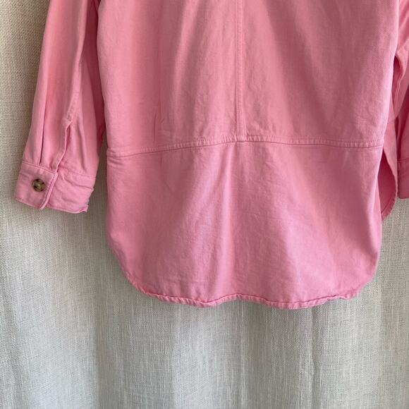 Zara Oversized Pink Denim Jacket Jean Shacket Button Front Medium - Picture 8 of 13